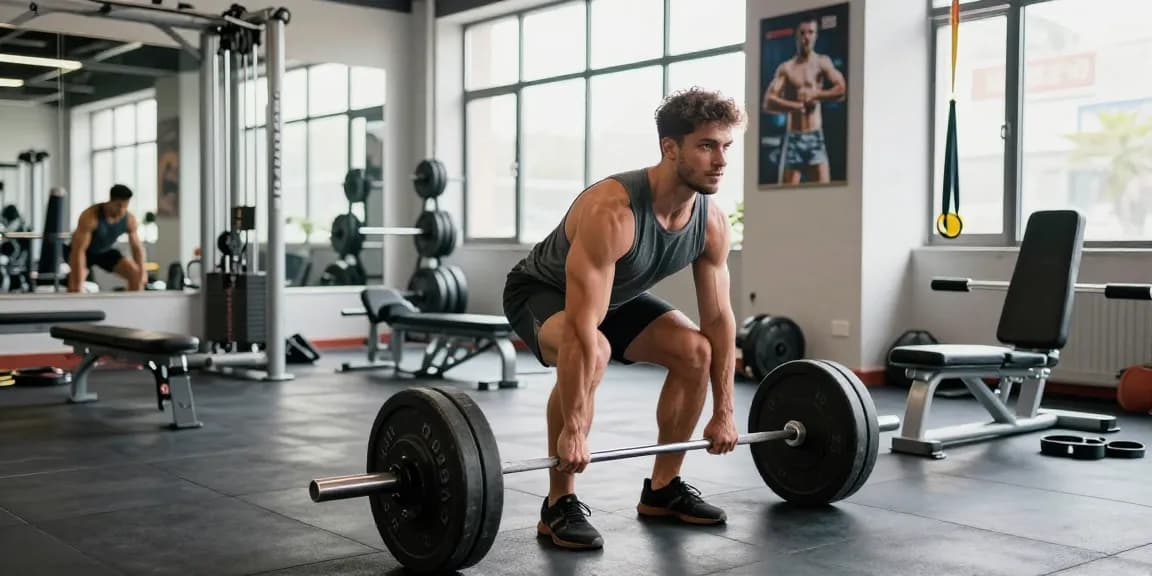 Bodybuilder im Fitnessstudio, der Steroide im Steroidshop kauft und intensiv trainiert.