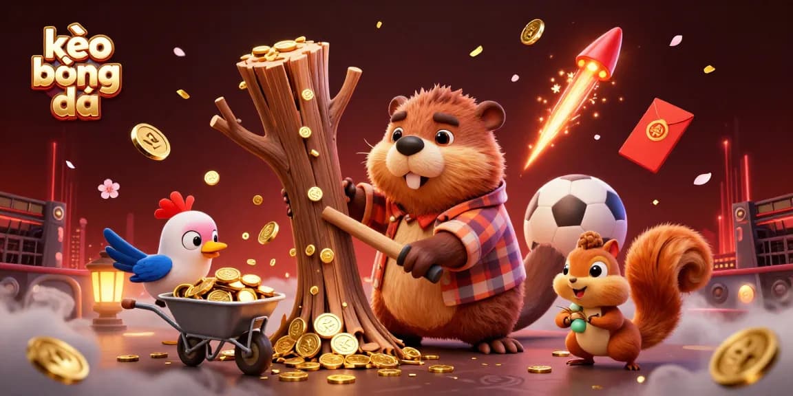 Bet on kèo bóng đá and win with cartoon beaver and companions collecting golden rewards!