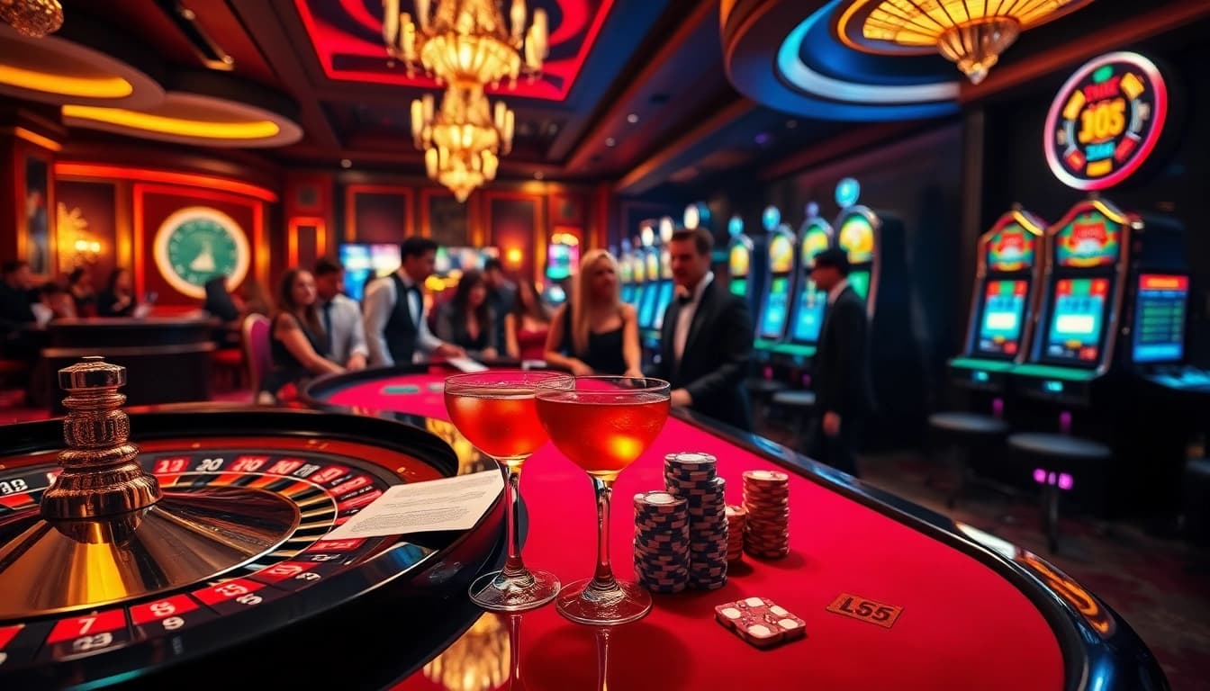 Experience the excitement of gaming at JL55 with dynamic casino tables and vibrant slot machines.
