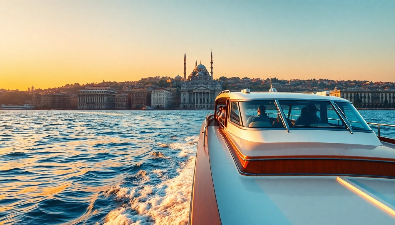 Erlebe die Istanbul Bosphorus cruises auf einem luxuriösen Boot mit Blick auf die historische Skyline.