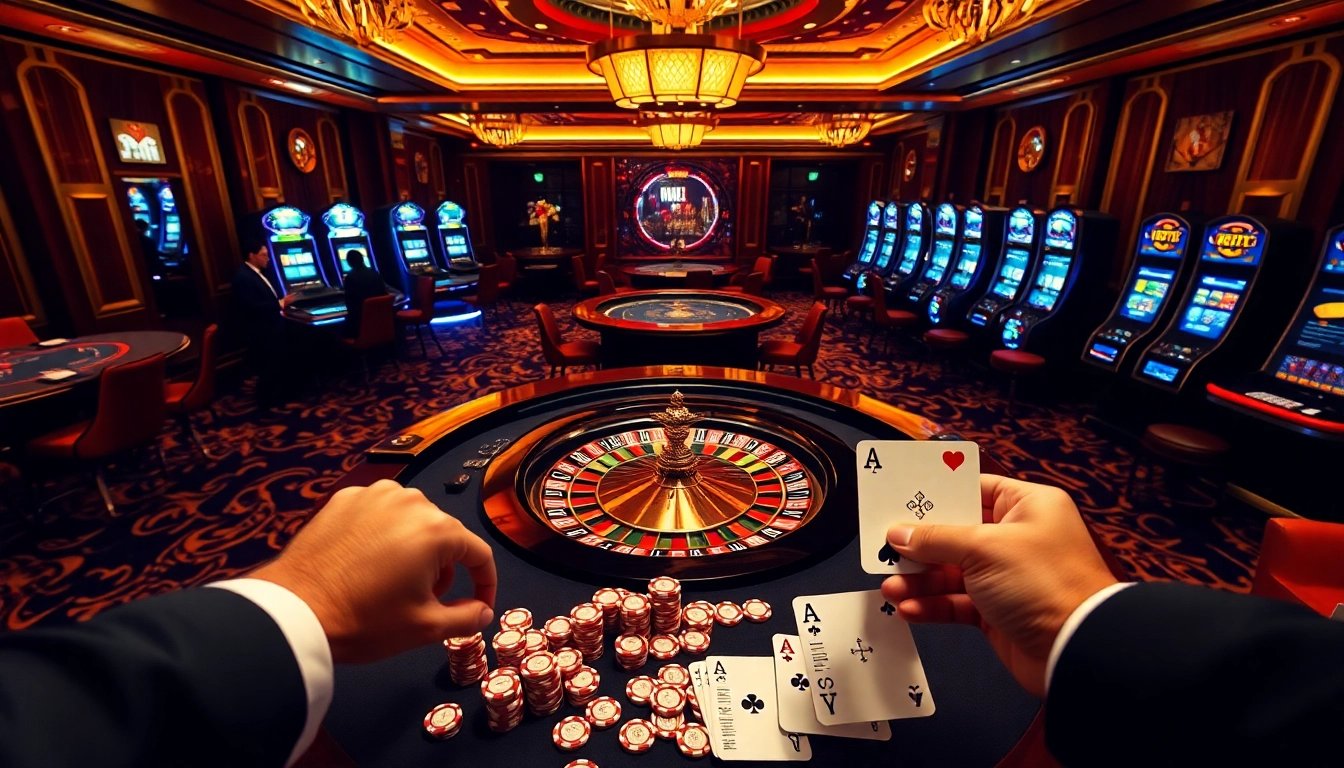 Players enjoy intense BDTK1 action at a vibrant casino table with poker chips.