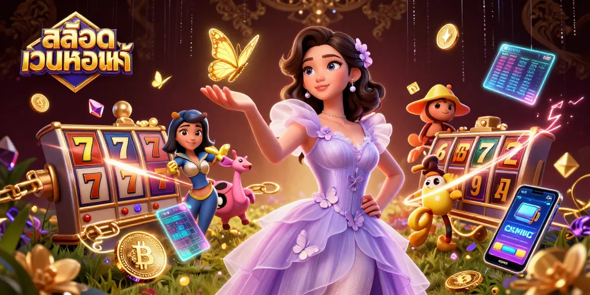 Engage with สล็อตเว็บตรงแท้ through a vibrant, dynamic 3D casino scene featuring slot elements.