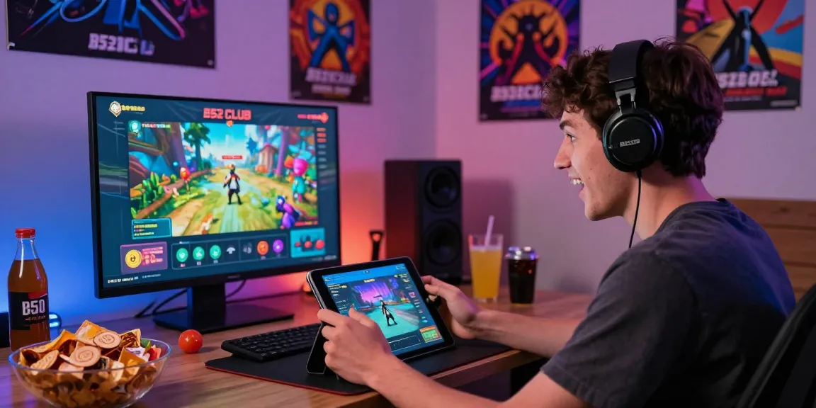 Engaging player at home enjoying B52 CLUB games on tablet, showcasing vibrant gaming atmosphere.