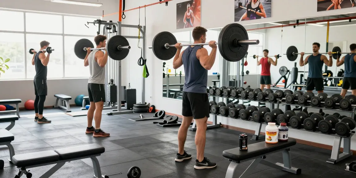 Anabolika kaufen im Fitnessstudio mit Bodybuilder beim Gewichtheben für Muskelwachstum