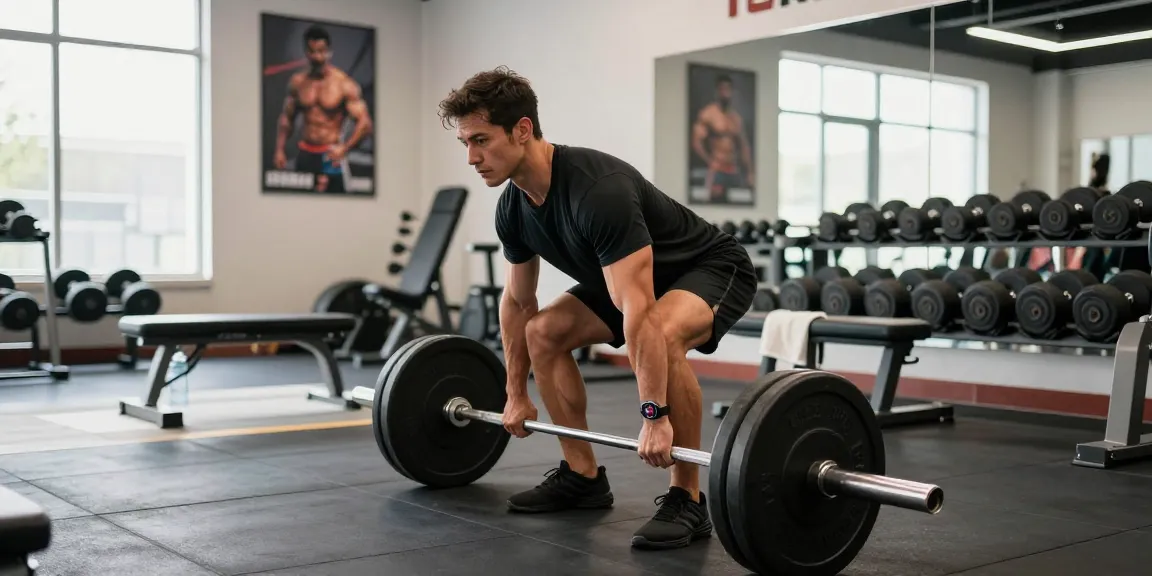 Im Anabolika Shop: Bodybuilder beim Krafttraining im modernen Fitnessstudio.