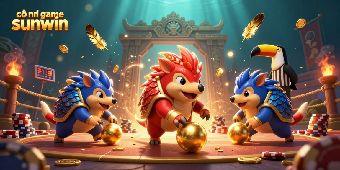 Engage with cổng game sunwin through vibrant 3D cartoon pangolin rivals bowling poker chips in an ancient arena.