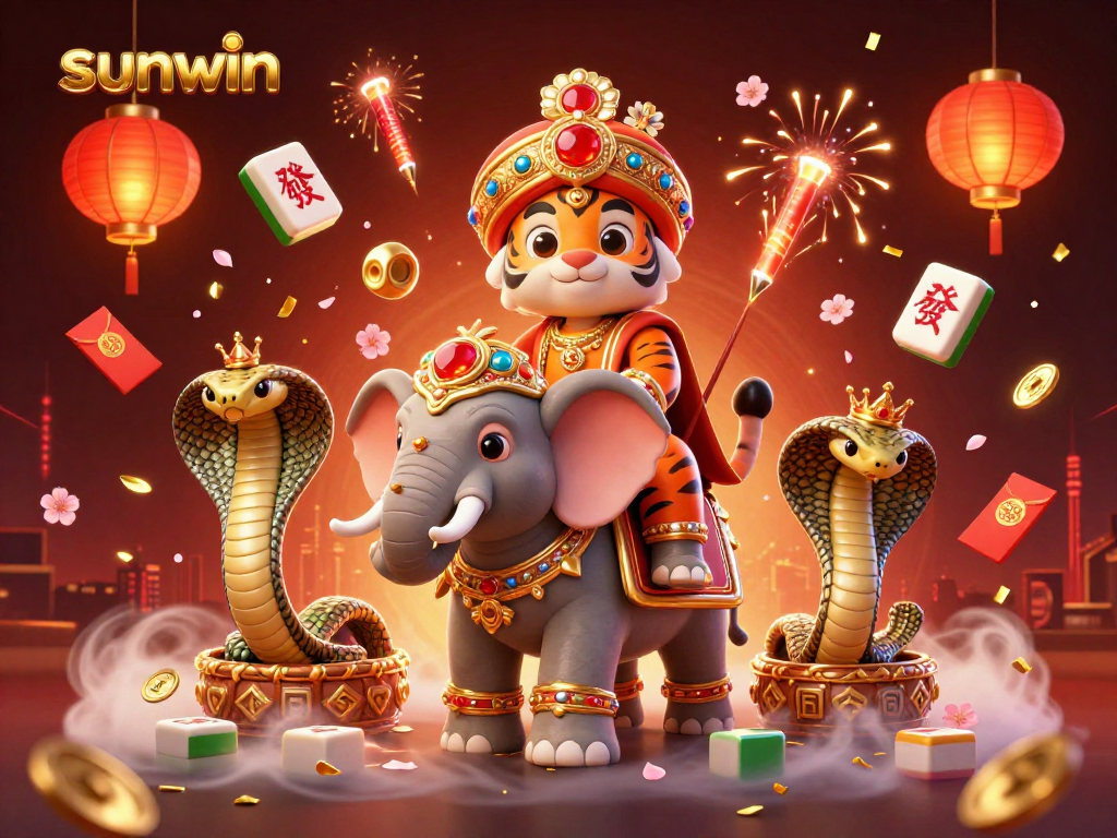 Experience captivating gaming adventures at sunwin casino with a colorful 3D illustration of majestic characters and elements.
