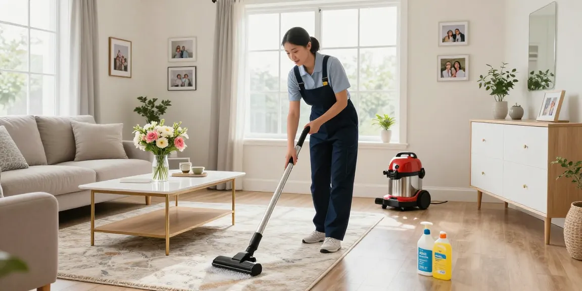 Clean and organized living room showcasing professional reinigungsdienst bern service, highlighting vacuuming and bright ambiance.