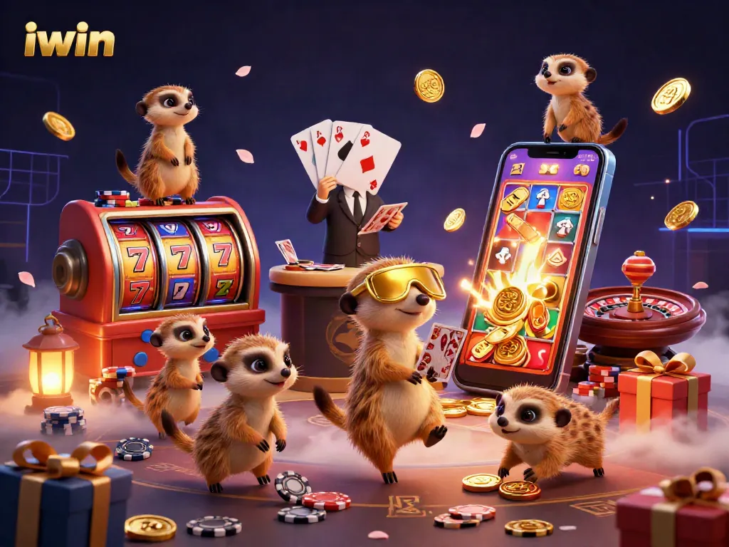 Engage with iwin's exciting casino world as meerkats handle games, coins, and fun surprises.