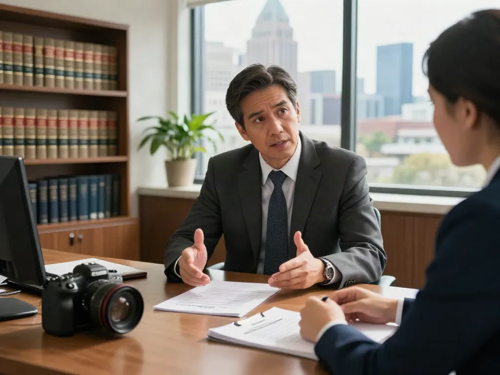 DUI Cherokee County GA: Criminal defense attorney advising client in Atlanta office setting.